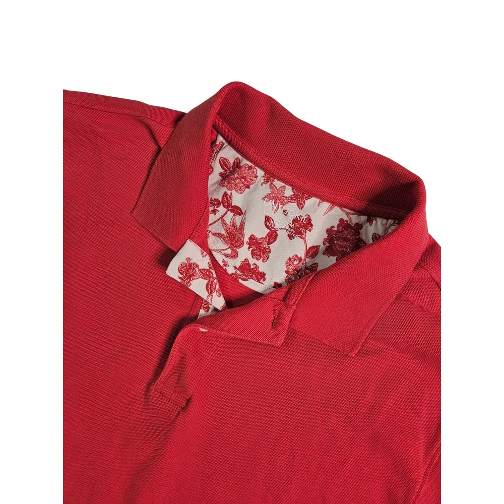 UNTUCKit Polo Shirt Mens Medium Red Pima Cotton Floral Trim Short Sleeve RARE